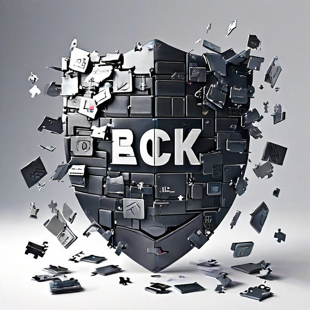 퍼즐 조각으로 만들어진 방패가 '차단'과 '신고'라고 적힌 조각들로 스팸 문자 아이콘의 흐름을 막아내고 있습니다.