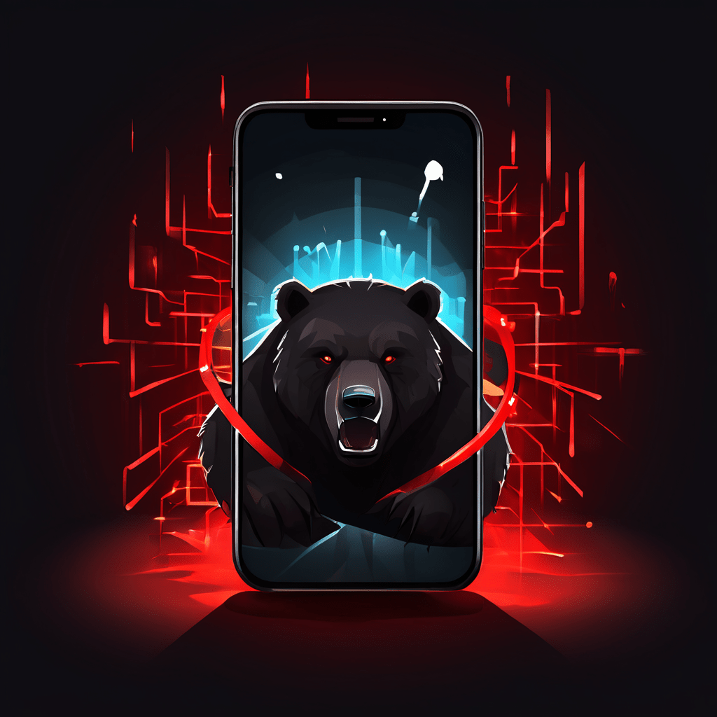 검정색 그림자가 드리운 스마트폰 위에 높은 핑을 표시한 무료 VPN 앱 아이콘이 있으며, 그 안에는 데이터