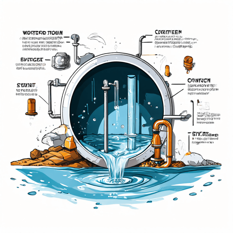 넓고 깨끗한 수도관과 좁고 막힌 관의 단면을 비교하며 화살표로 수압 차이를 보여주는 모습이다.