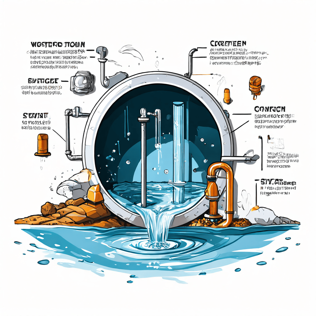 넓고 깨끗한 수도관과 좁고 막힌 관의 단면을 비교하며 화살표로 수압 차이를 보여주는 모습이다.