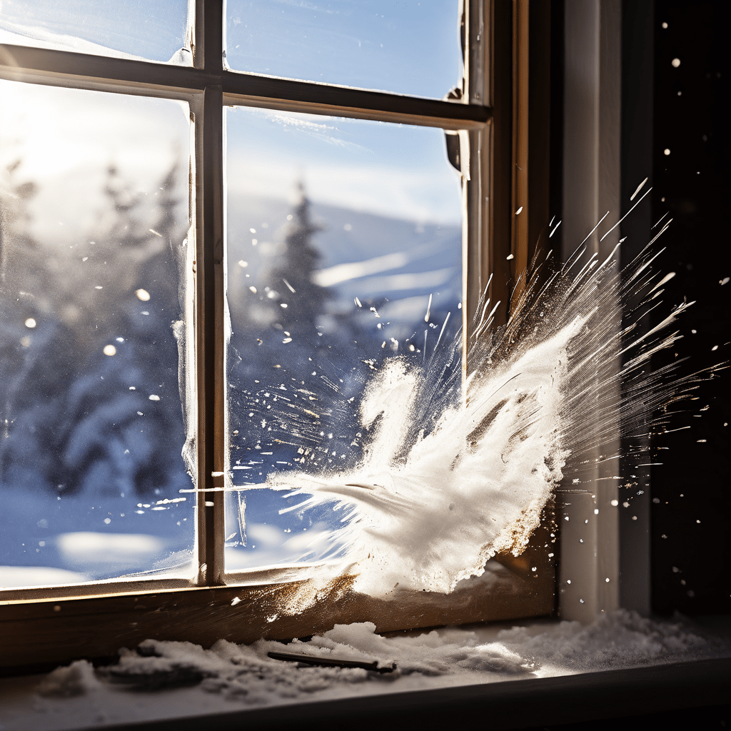 단열된 따뜻한 실내를 보호하며, 회오치는 먼지와 얼음 바람 화살표를 막아내는 바람막이 창문 밀봉재의 단면을 클로즈업한 모습이다.